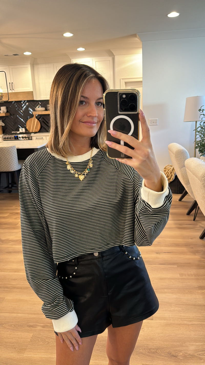 Everyday Striped Knit Top, Black and Cream