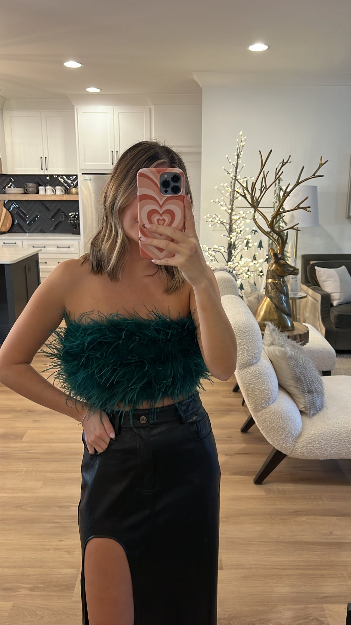 Party Girl Feather Tube Top, Hunter Green