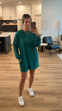 Cozy Knit Long Sleeve Mini Dress, Pine Green