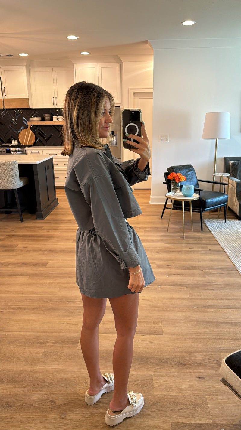 Button Down Shirt and Skort Set, Charcoal