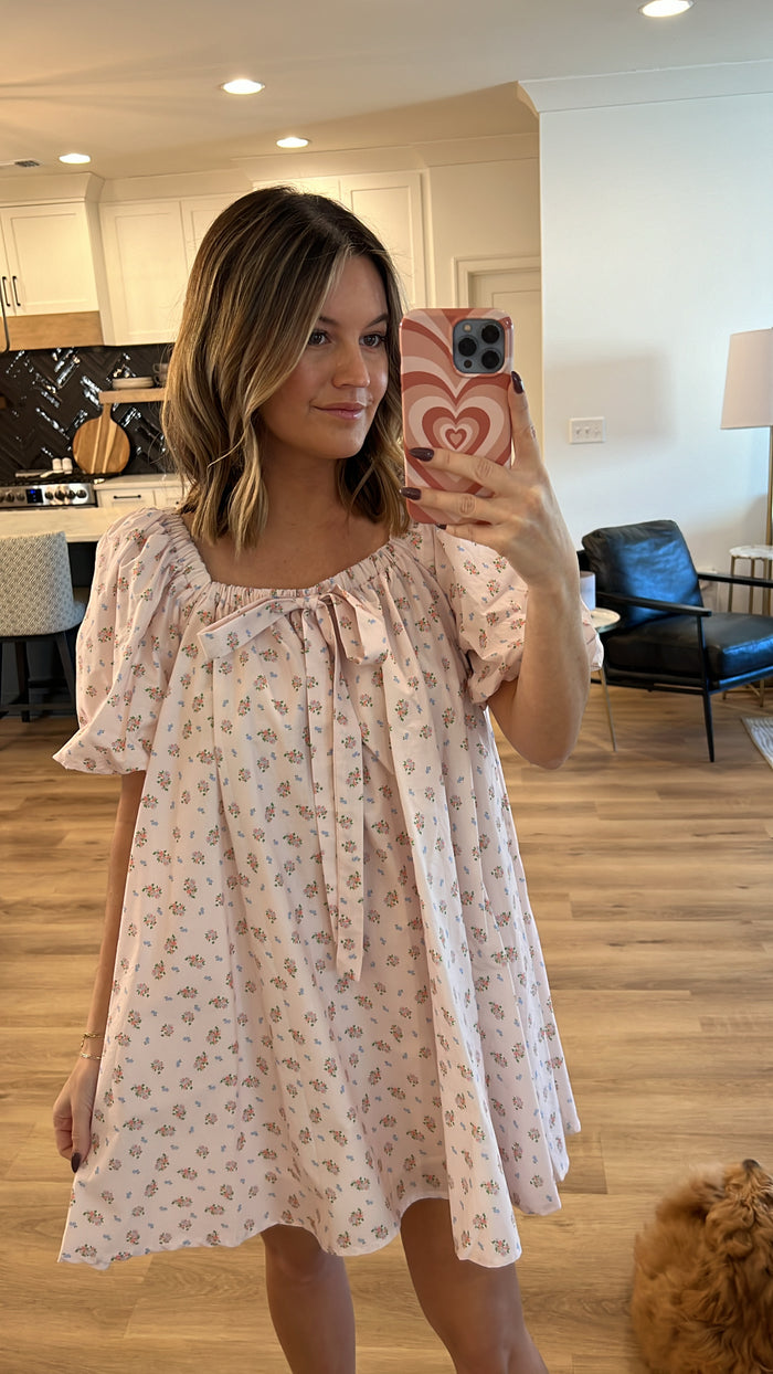 Puff Sleeve Mini Dress, Pink