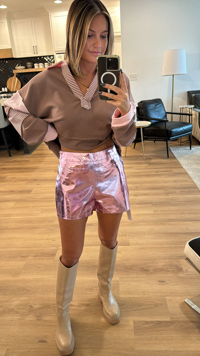 Mindi Metallic Shorts, Pink