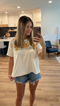 Juliet Striped Embroidered Shirt, Golden Poppy