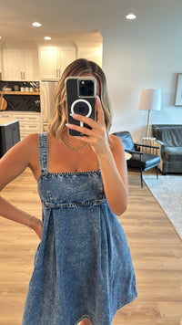 A-line Denim Mini Dress, Washed Denim