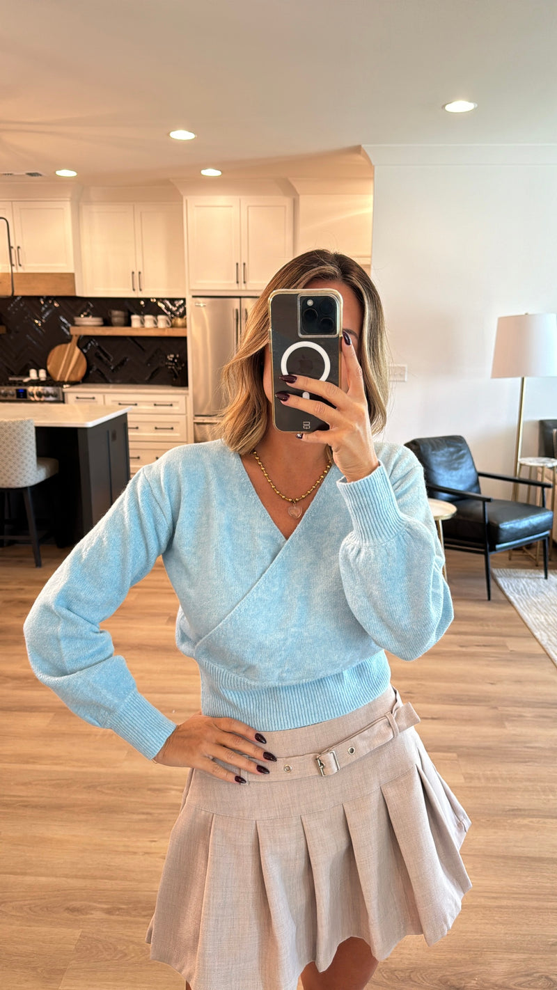 Chic Wrap Sweater, Baby Blue