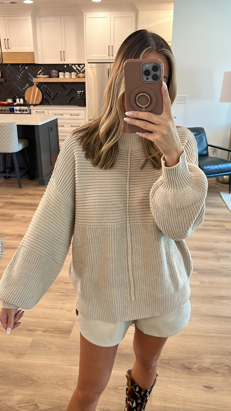 Ribbed Knitted Sweater, Beige