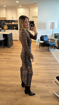 Leopard Mesh Midi Dress, Brown Leopard