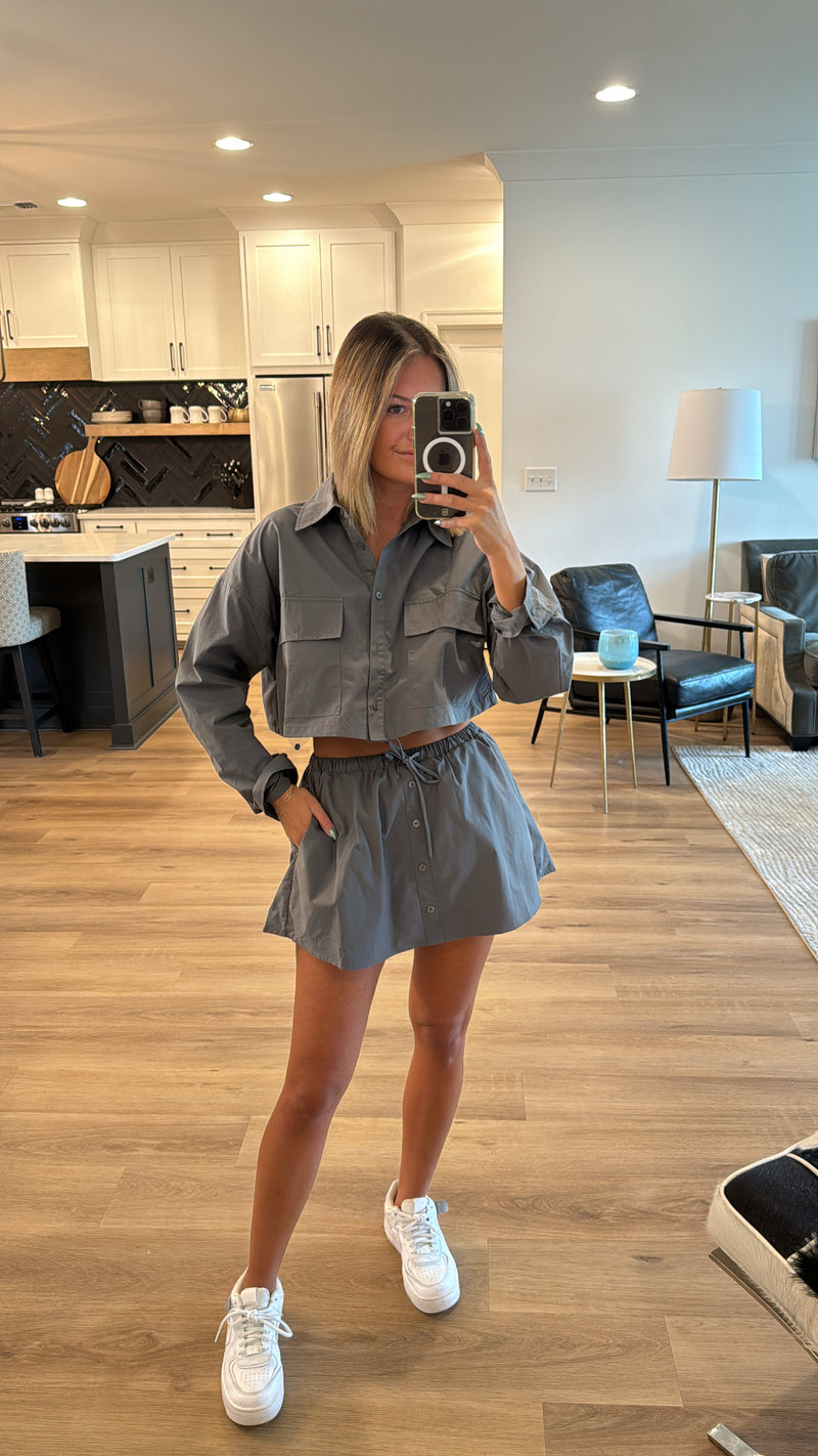 Button Down Shirt and Skort Set, Charcoal