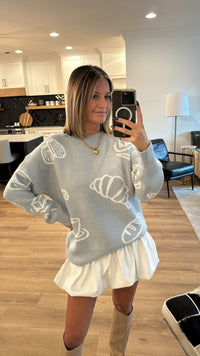 Croissant Sweater, Light Blue-White