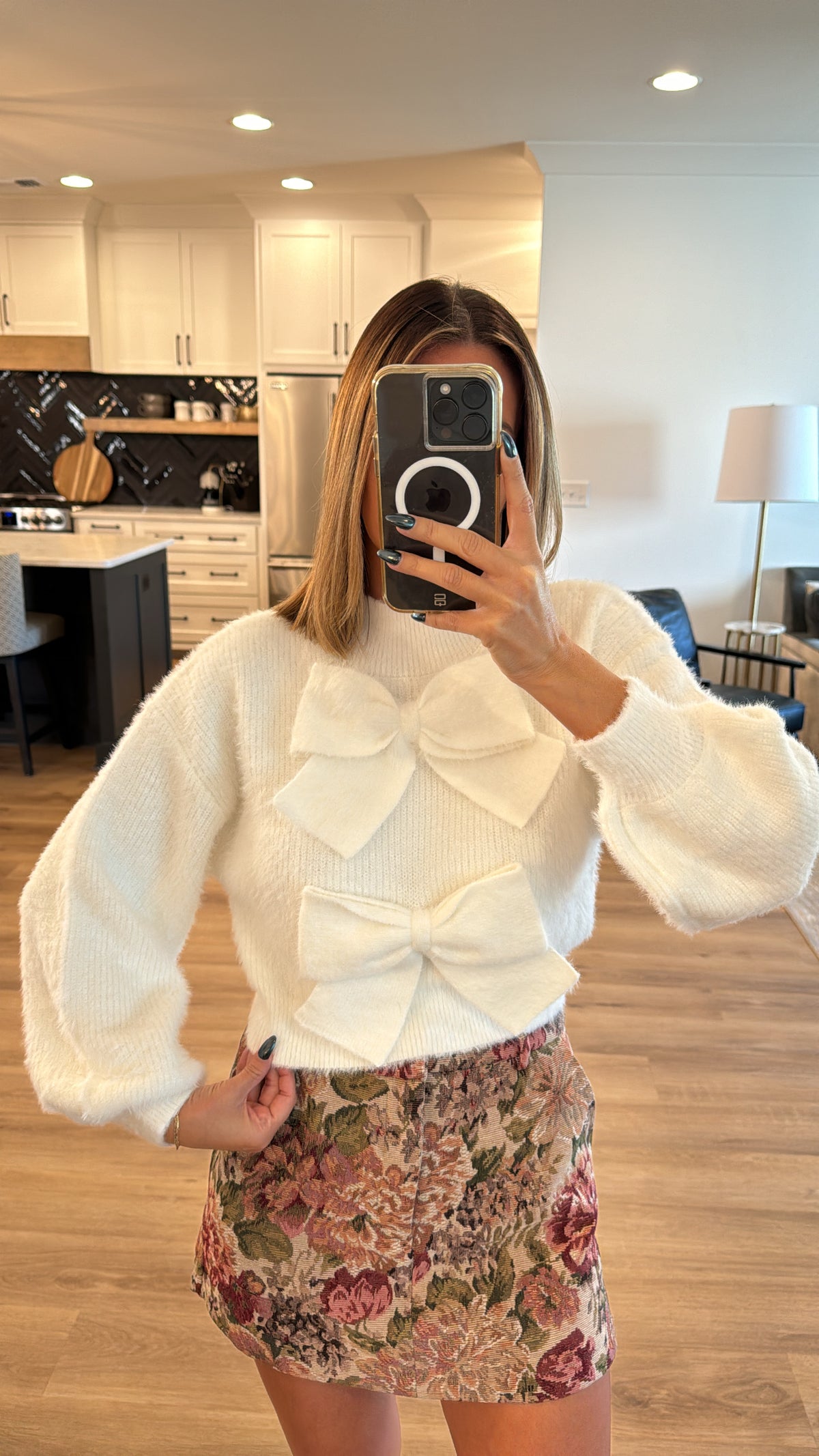 Fuzzy Bow Sweater, Off White