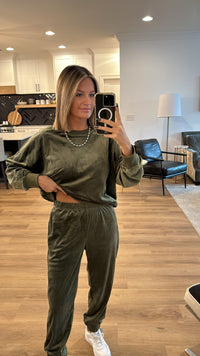 Fleece Sweatshirt and Jogger Set, Olive