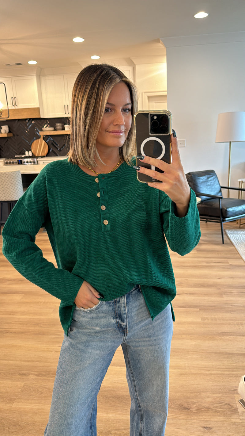 Button Up Sweater Top, Green