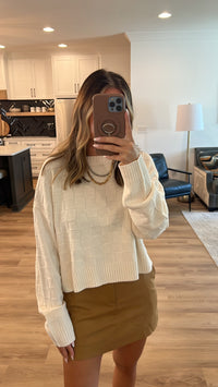 Tone on Tone Checkered Lightweight Sweater Top, Cream