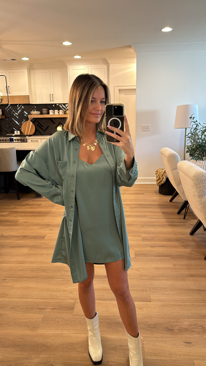 Silky Dress and Shirt Dress, Dark Sage