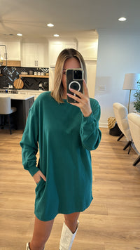 Cozy Knit Long Sleeve Mini Dress, Pine Green