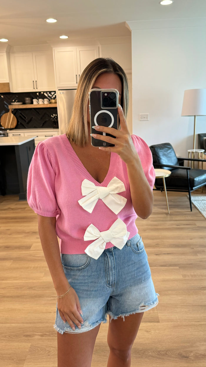 Bow Front Sweater Top, Pink