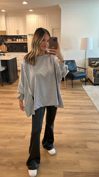 Back to Basics Oversized Pullover Knit Top, Heather Grey