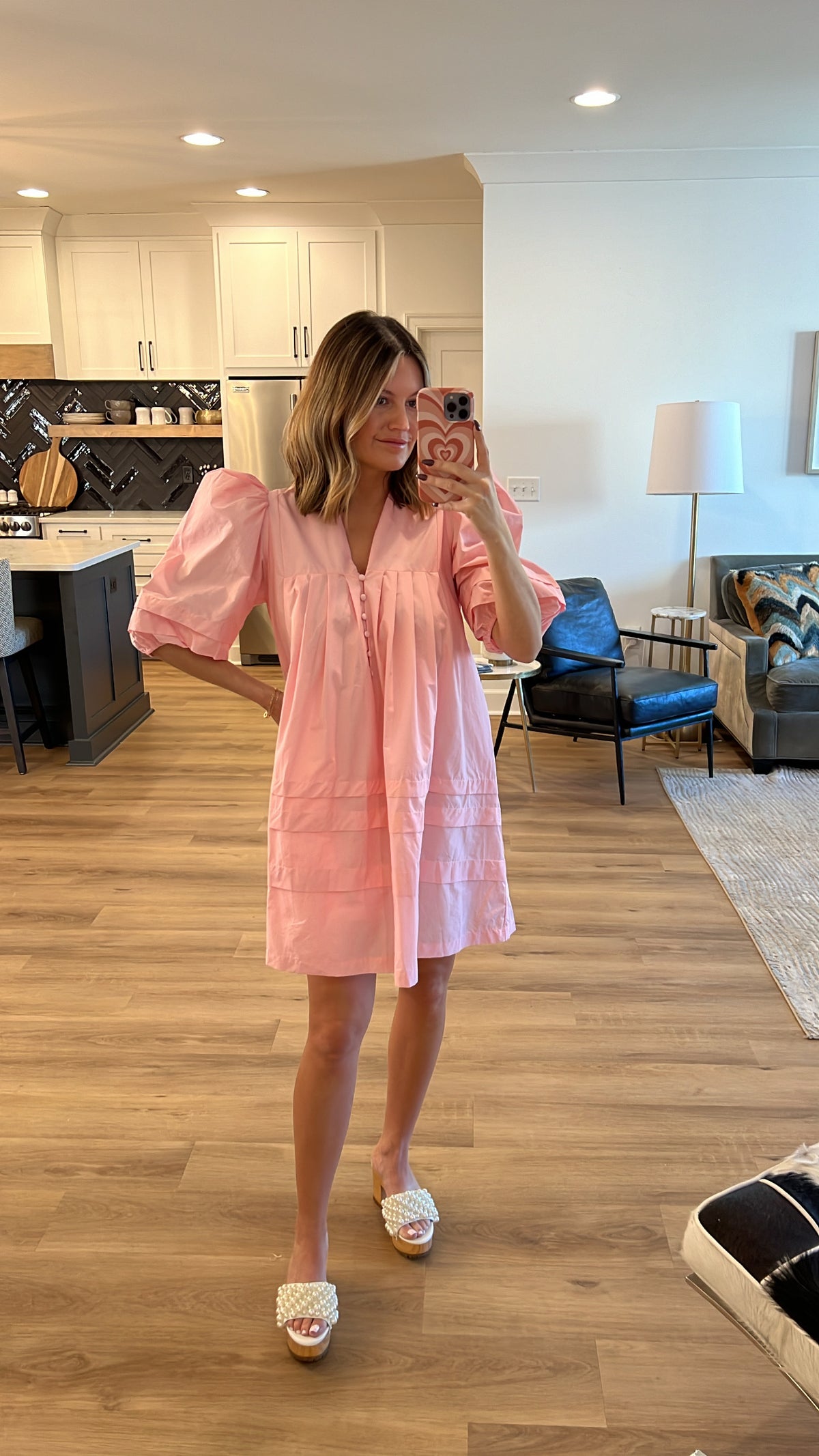 Puff Sleeve Mini Dress, Pink