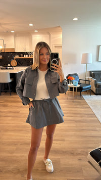 Button Down Shirt and Skort Set, Charcoal