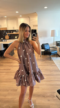 Polka Dot Mini Dress, Brown