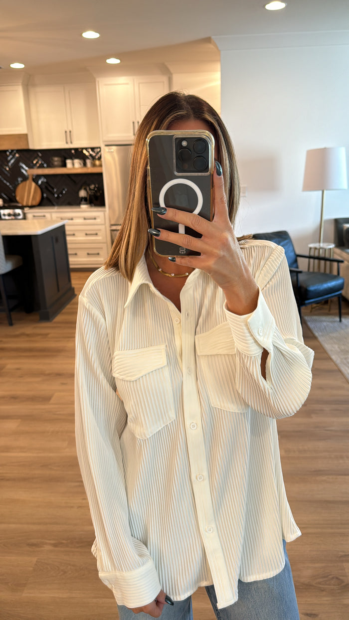 Textured Stripe Oversized Shirt, Ivory