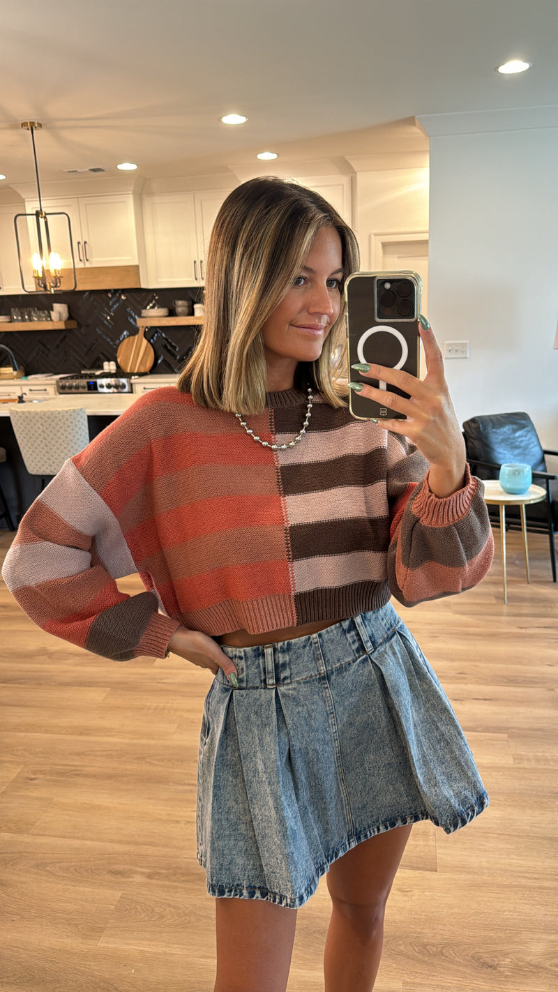 Color Block Cropped Sweater, Terracotta Multi