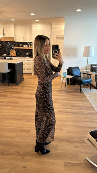 Leopard Mesh Midi Dress, Brown Leopard