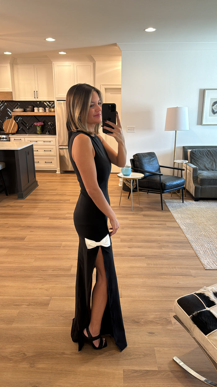 High Slit Maxi Dress, Black and White