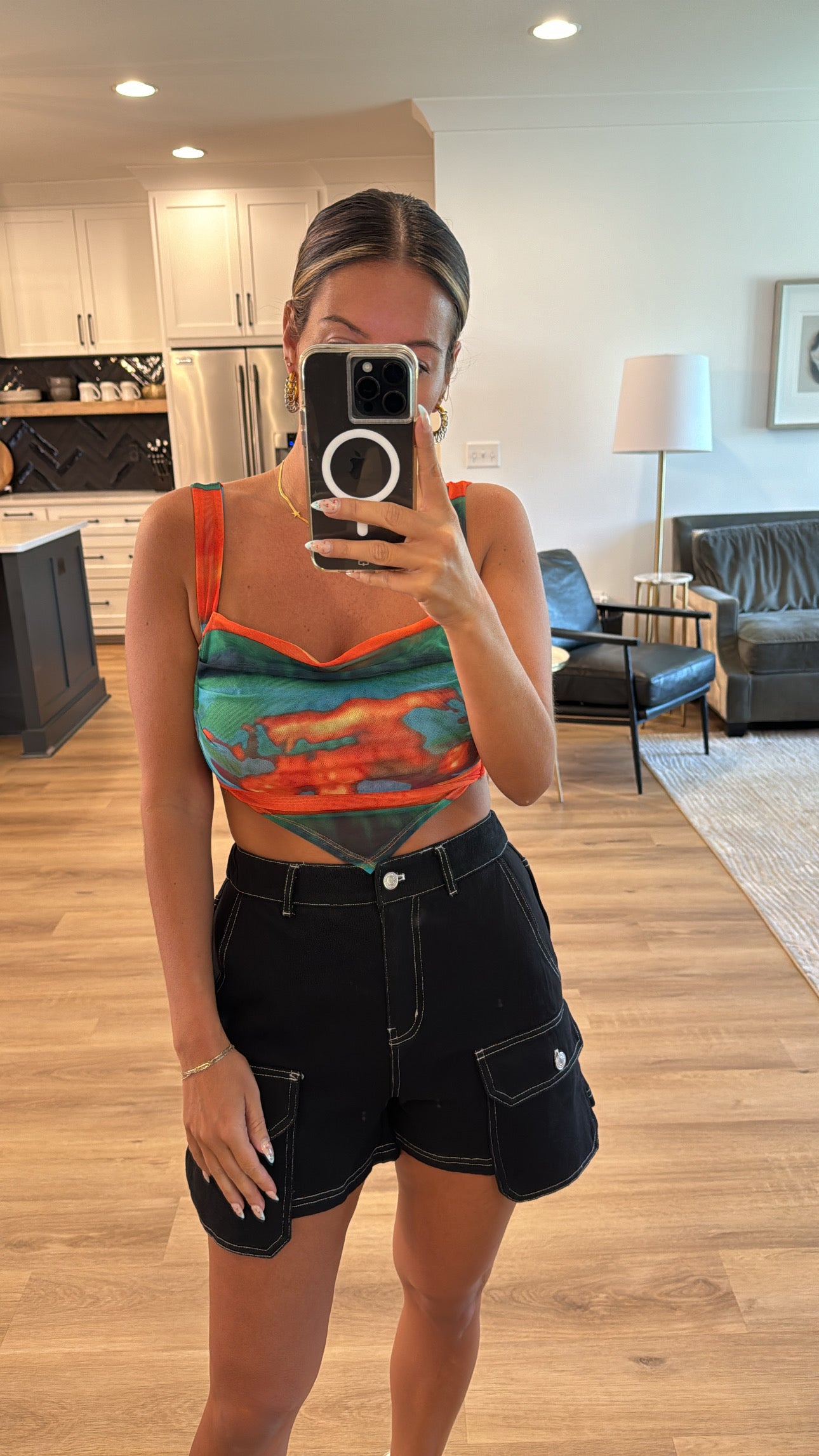 orange sheer top
