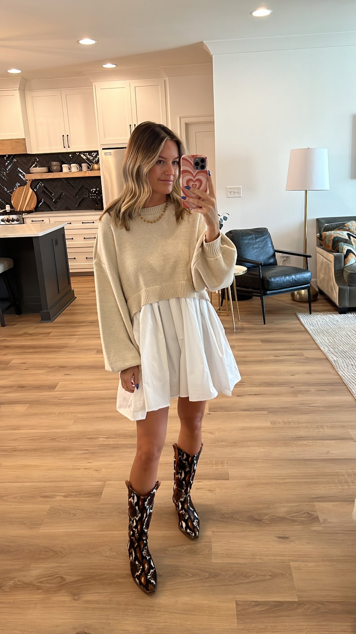 Contrast Sweater Mini Dress, Oatmeal