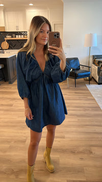 Balloon Sleeve Dress, Denim