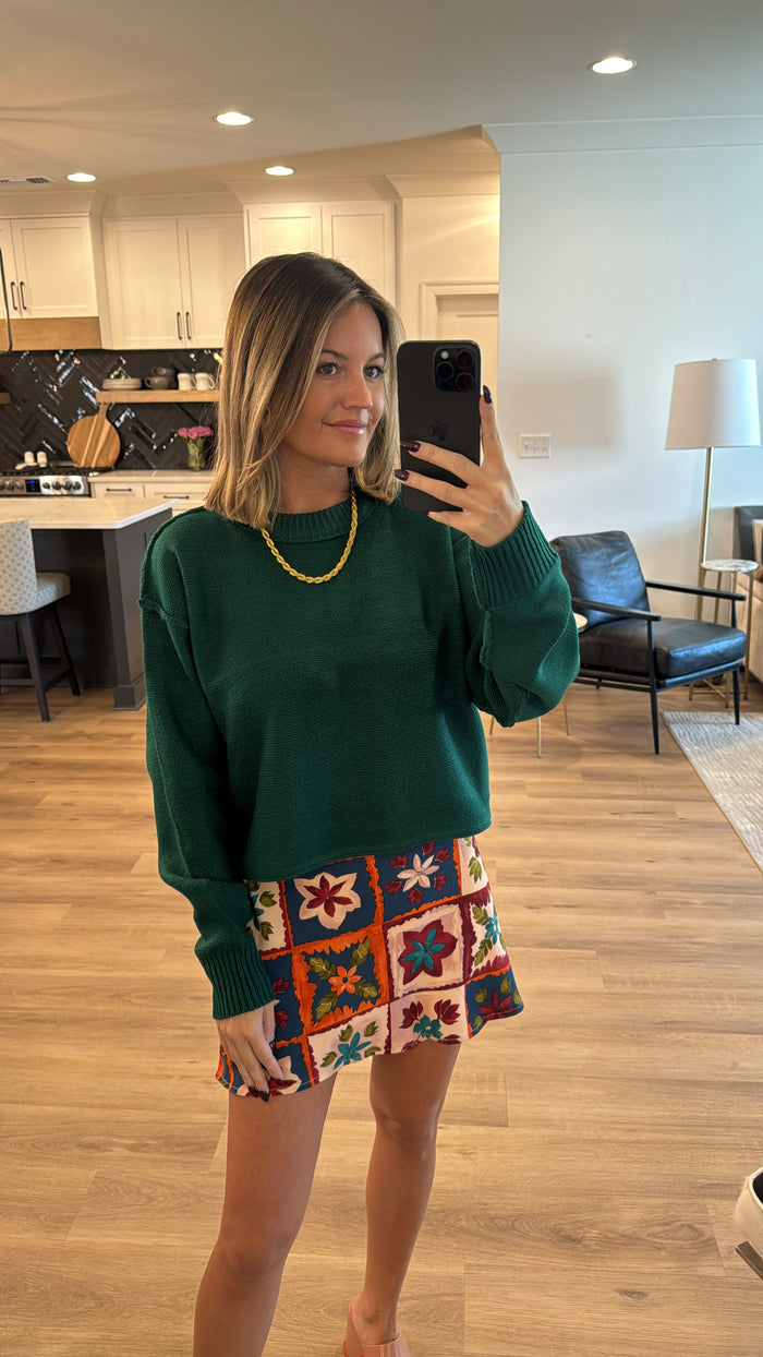 Oversized Cropped Sweater, Dark Green