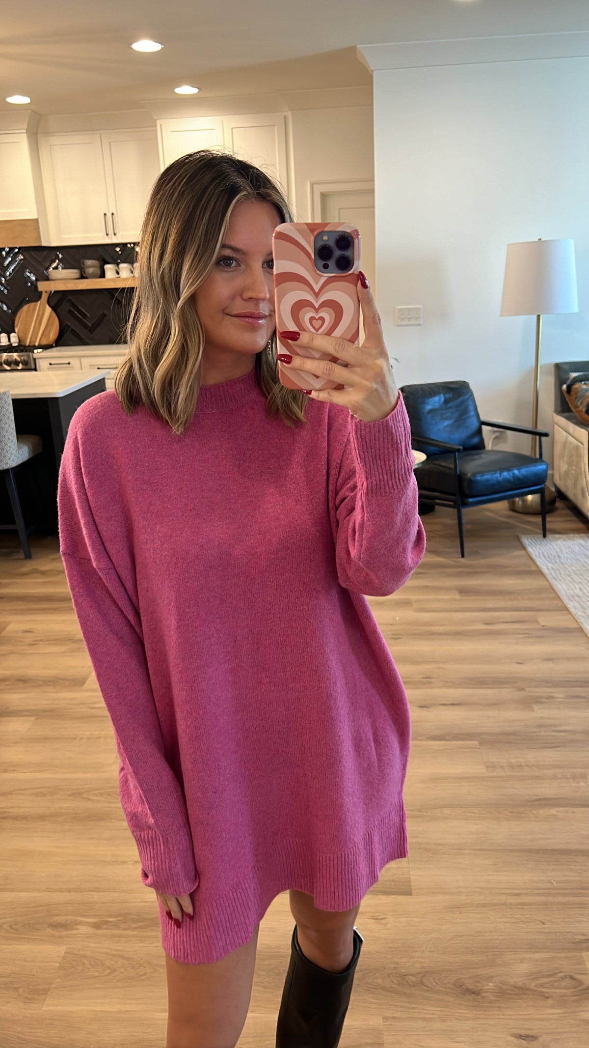 Relaxed Fit Sweater Dress, Pink