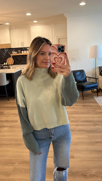 Reversible Color Block Sweater, Green Combo