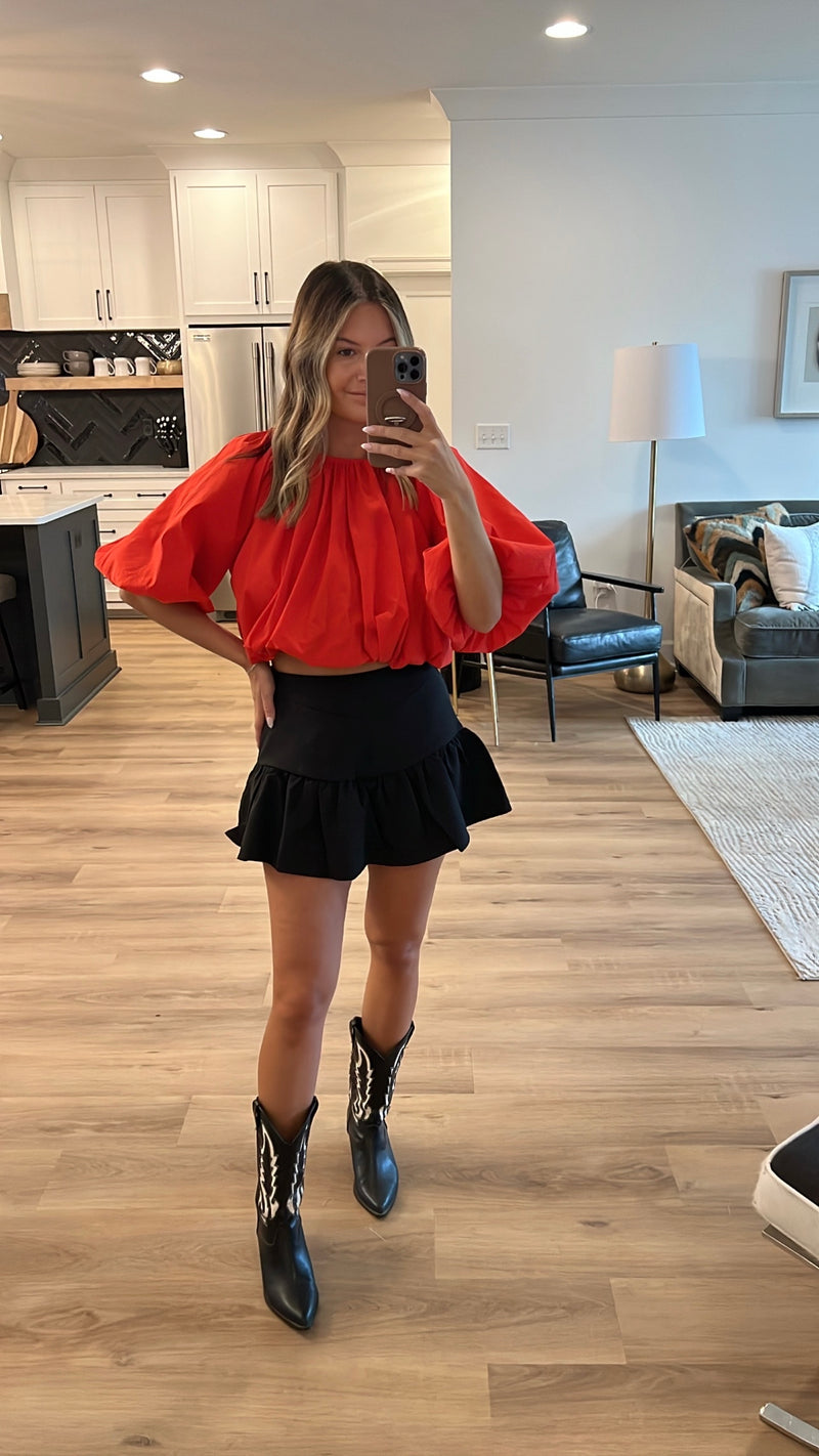 Ruffled Detail Skort, Black