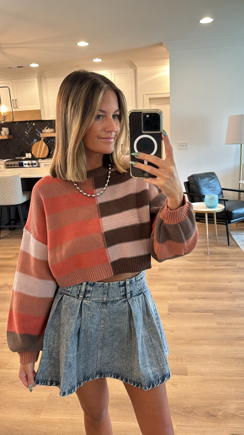 Color Block Cropped Sweater, Terracotta Multi