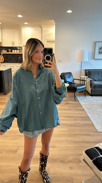 Oversized Button Down Top, Pine