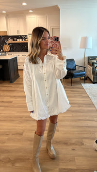 Bubble Mini Shirt Dress, Off White