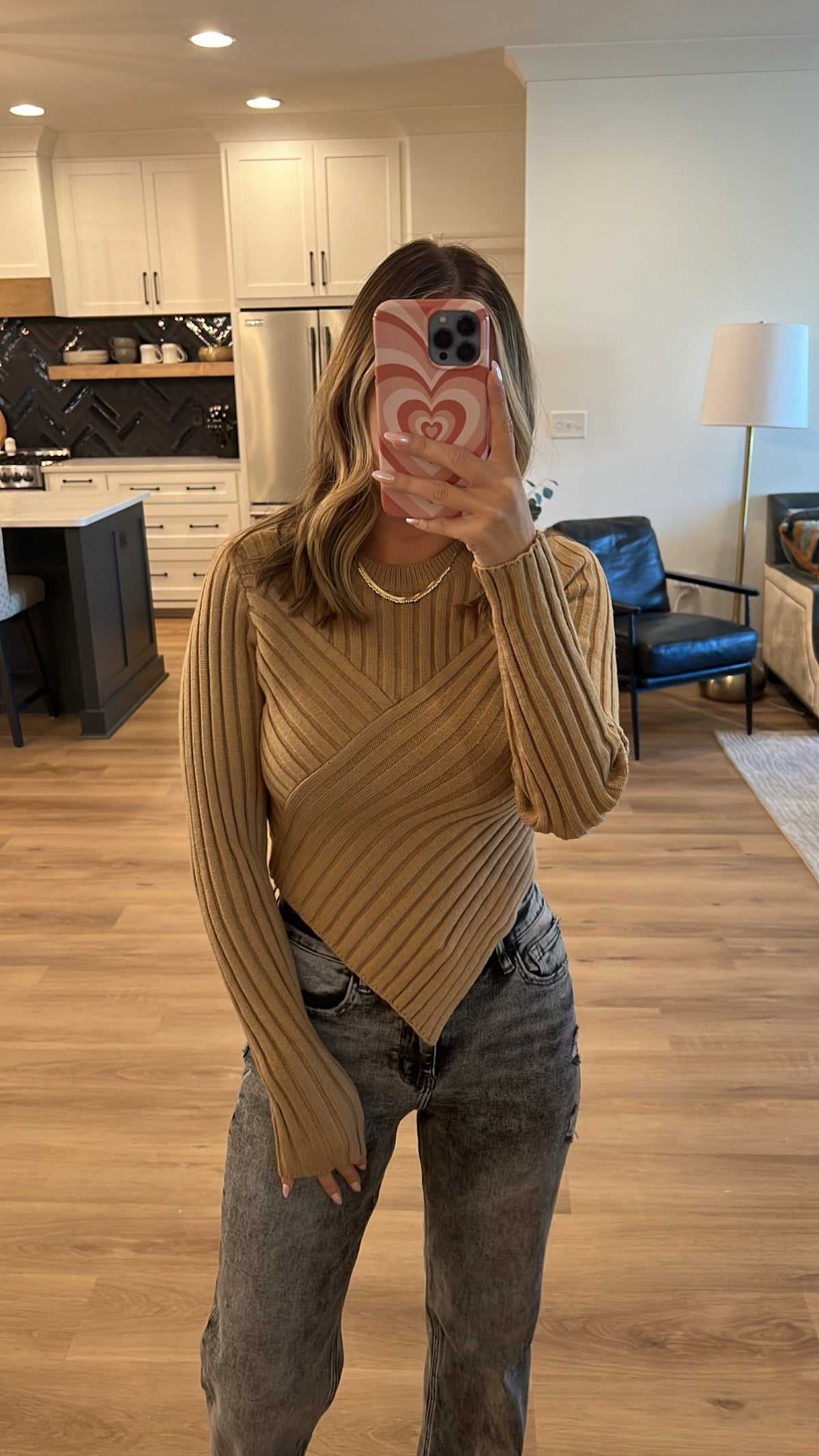 Asymmetrical Sweater Top, Tan