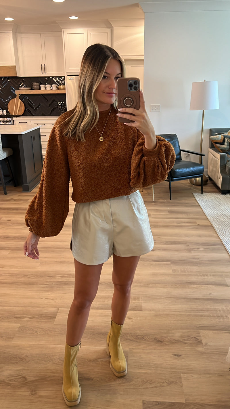 Teddy Cropped Pullover, Camel