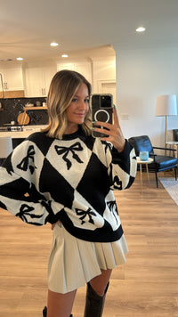 Ribbon Pattern Oversized Sweater, Black and Ivory