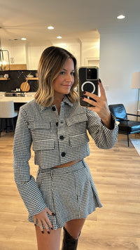 Houndstooth Cropped Jacket, Black and White