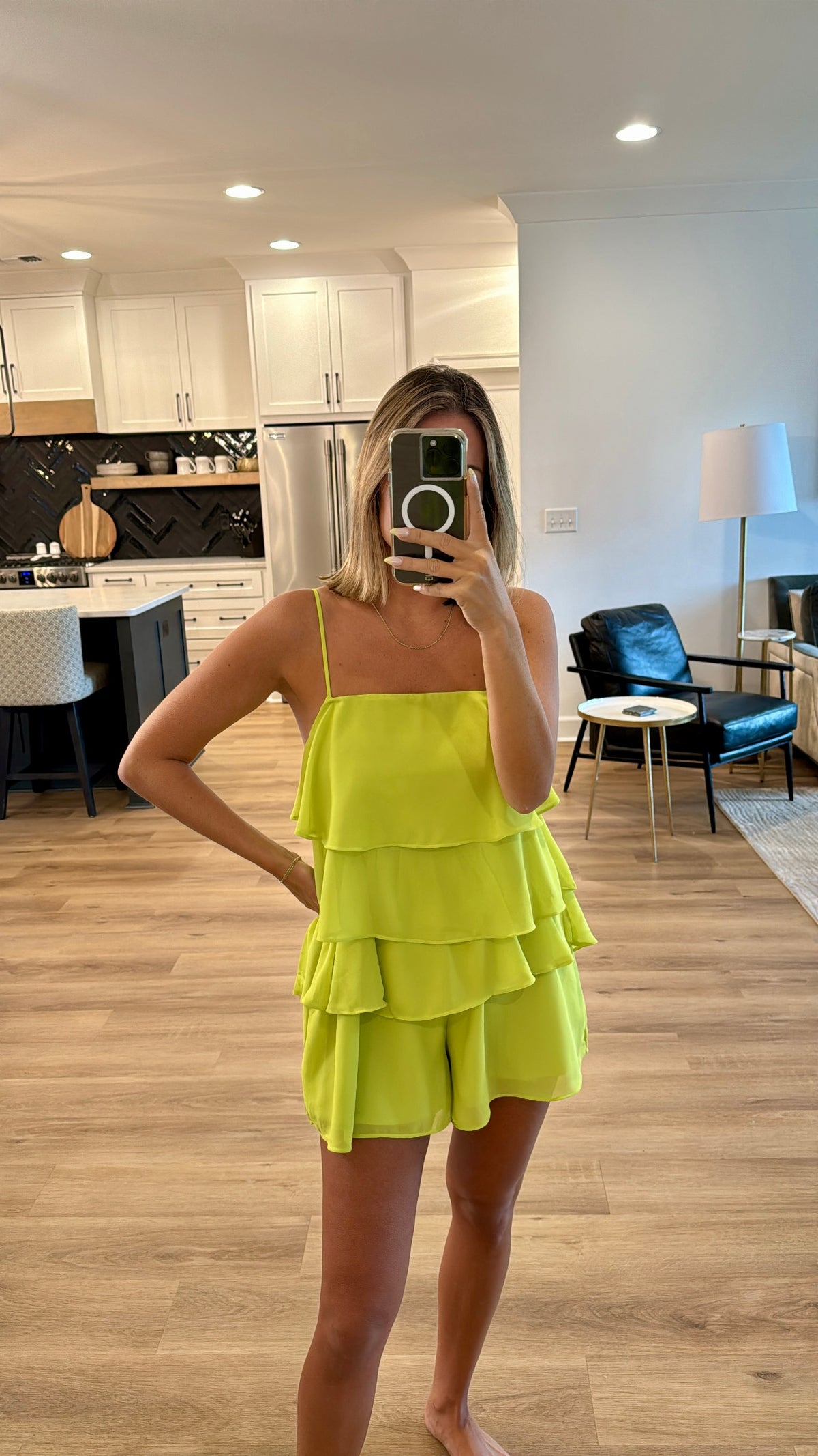 Tiered Ruffle Romper, Lime