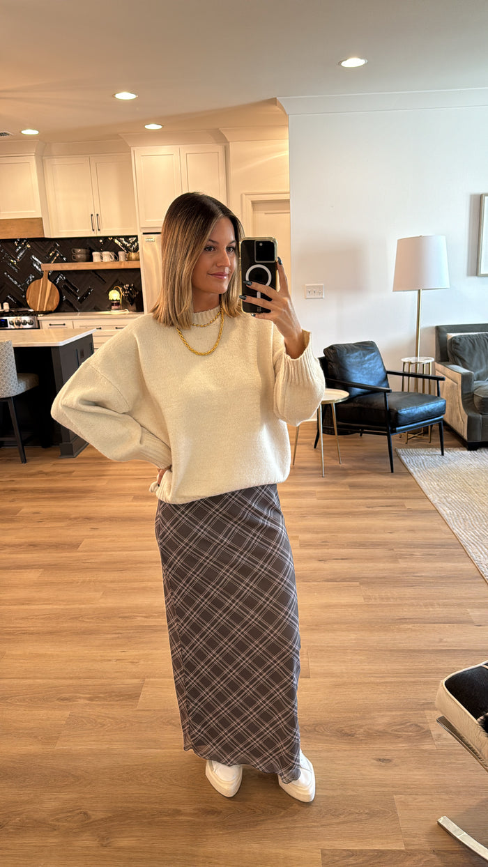 Plaid Mesh Maxi Skirt, Brown Multi