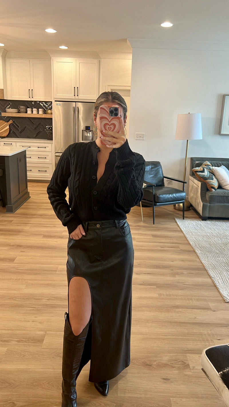 La Boca Faux Leather Midi Skirt, Black