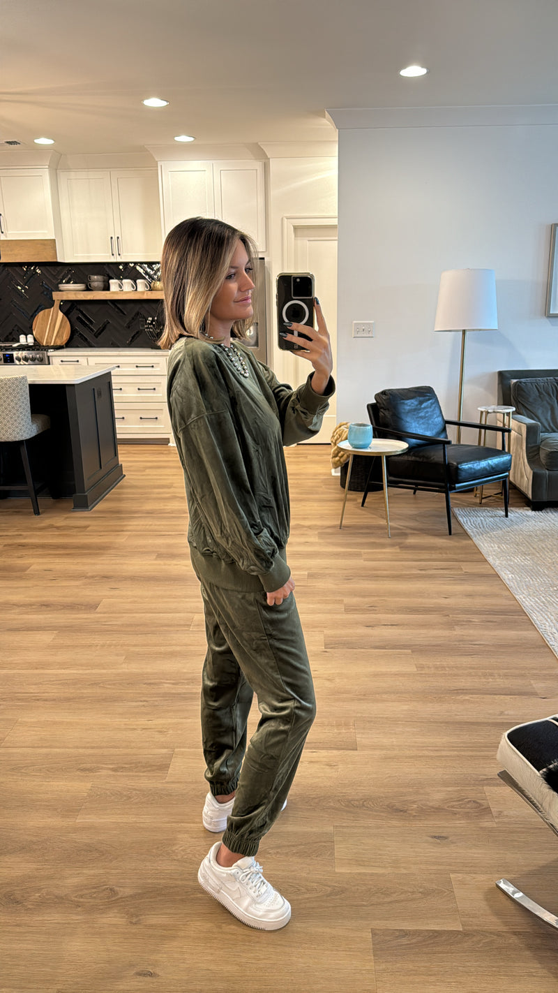 Fleece Sweatshirt and Jogger Set, Olive