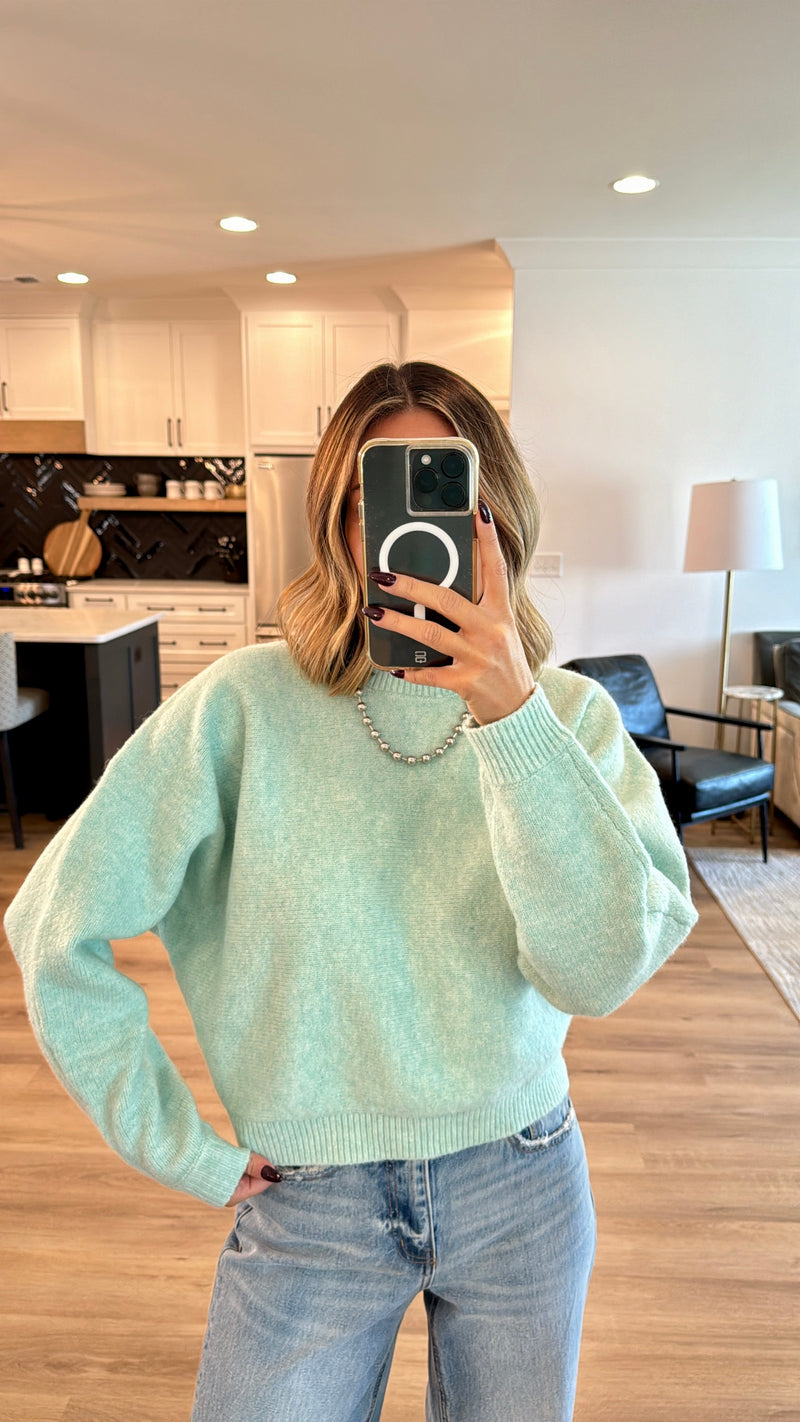 Dolman Sleeve Crew Neck Sweater, Mint