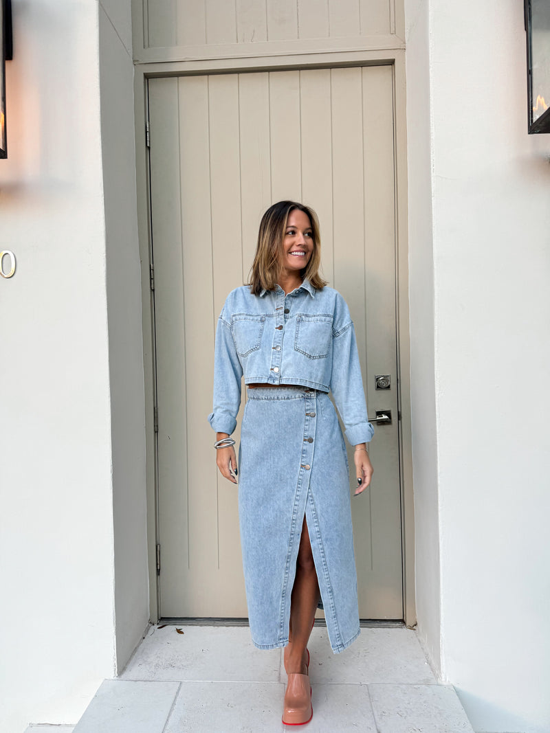 Denim Jacket and Skirt Set, Light Denim