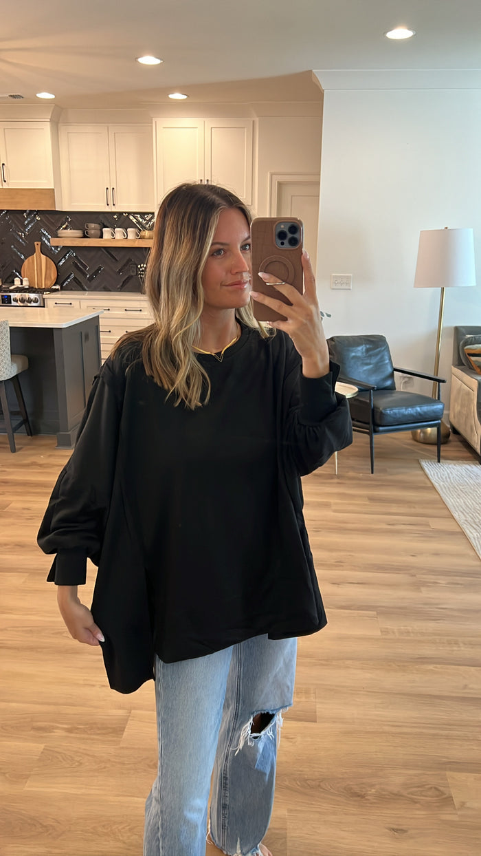 Back to Basic Oversized Pullover Knit Top, Black
