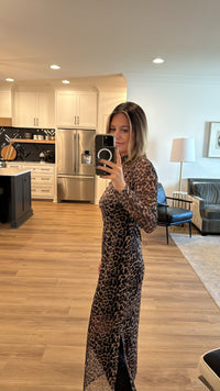 Leopard Mesh Midi Dress, Brown Leopard